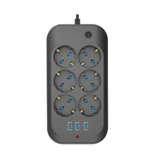 Termal Akım Korumalı, Çocuk Korumalı, 6’lı 2 Mt Uzatma Kablosu 6 X Priz, 3 X Usb