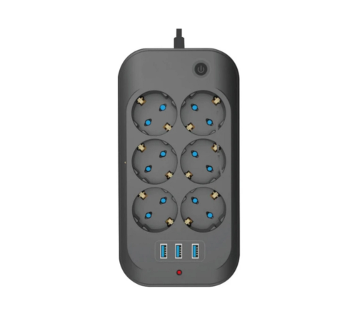 Termal Akım Korumalı, Çocuk Korumalı, 6’lı 2 Mt Uzatma Kablosu 6 X Priz, 3 X Usb