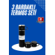 Termos Seti 3'lü Bardak Seti Isı Dayanıklı Siyah Paslanmaz Çelik Vakumlu