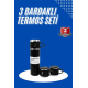 Termos Seti 3'lü Bardak Seti Isı Dayanıklı Siyah Paslanmaz Çelik Vakumlu