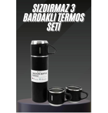 Termos Seti Paslanmaz Çelik 3 Bardaklı Vakumlu Termos Set 500 Ml 12 Saate Kadar Isı Koruma