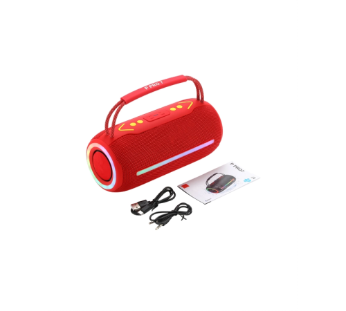 Torima Booms Box 360 RGB LED'li Taşınabilir Bluetooth Hoparlör – Kırmızı, USB/TF Destekli