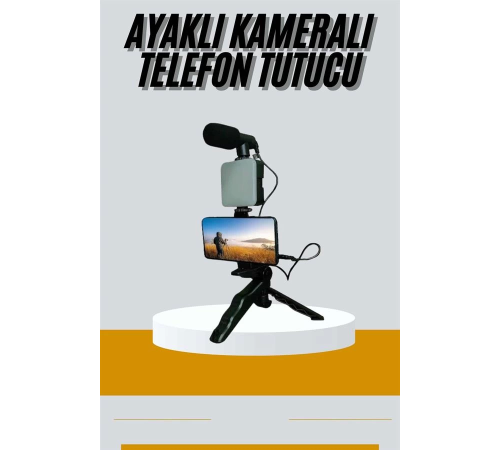 Tripod Telefon Tutucu Kumandalı Mikrofon Led Işık Vlog Video Kayıt Tripod Telefon Tutucu Kumandalı Mikrofon Led Işık Vlog Video Kayıt