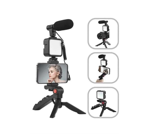Tripod Telefon Tutucu Kumandalı Mikrofon Led Işık Vlog Video Kayıt Tripod Telefon Tutucu Kumandalı Mikrofon Led Işık Vlog Video Kayıt