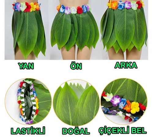 Tropikal Esintili Hawaii Yapraklı Parti Eteği Çocuk Boy