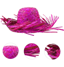 Tropikal Parti Pembe Fuşya Hasır Hawaii Şapkası 13x36 Cm