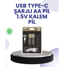 Type-C USB ile Hızlı Şarj Edilebilir AA Kalem Pil | 1.5V Lityum | Çiftli Paket