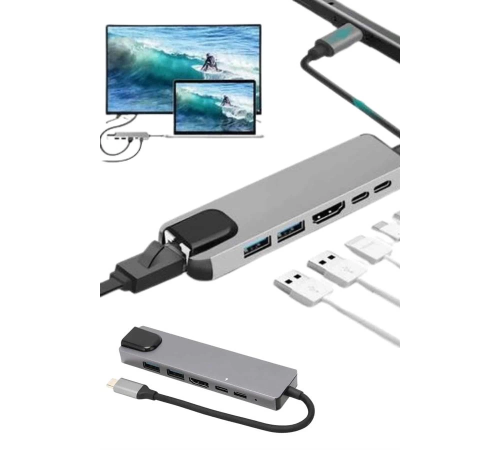 Usb Type-c Hub Dönüştürücü Çevirici Çoklayıcı Macbook Çevirici 8 Portlu