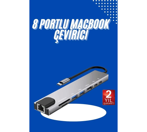Usb Type-c Hub Dönüştürücü Çevirici Çoklayıcı Macbook Çevirici 8 Portlu