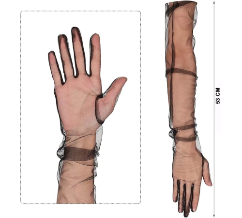 Uzun Boy Likralı Siyah Renk Yetişkin Mega Tül Eldiven 53 Cm