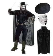 V For Vendetta Maskesi Şapkası Ve Pelerin Kostüm Seti Yetişkin Boy