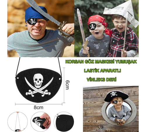 İthal Vinleks Deri Korsan Göz Bandı - Lastikli  Yumuşak