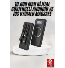 Wireless Powerbank 10000 Mah LED Ekranlı Dahili Kablolu Hızlı Şarj