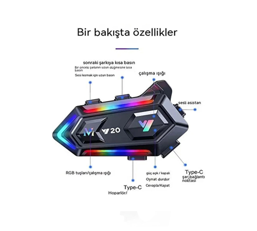 Y20 Motor Kurye Kask Kulaklık Rgb Modlu Bluetooth Motosiklet Kulaklık 5.3 Bluetooth Interkom Y20 Motor Kurye Kask Kulaklık Rgb Modlu Bluetooth Motosiklet Kulaklık 5.3 Bluetooth Interkom