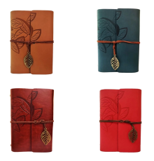 Yaprak Desenli Çizgisiz Deri Defter
