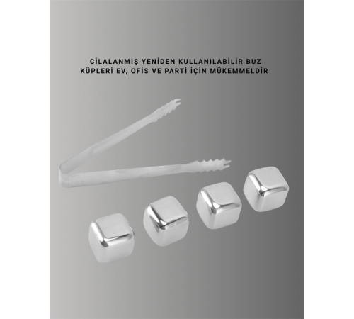 Yeniden Kullanılabilir 304 Çelik Metal Buz Küpleri 4'lü Set Yeniden Kullanılabilir 304 Çelik Metal Buz Küpleri 4'lü Set
