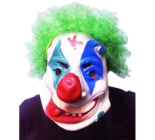 Yeşil Renk Afro Bonus Peruklu Palyaço Lateks Et Maske Yeşil Renk Afro Bonus Peruklu Palyaço Lateks Et Maske