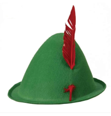 Yeşil Renk Kırmızı Tüylü Peter Pan Şapkası Robin Hood Şapkası 24x23 Cm