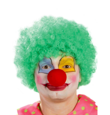 Yeşil Renk Kıvırcık Afro Bonus Peruk Takma Saç Ve Kırmızı Burun Seti