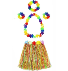 Yetişkin Ve Çocuk Uyumlu Luau Aloha Hawaii  Kolye Renkli Etek Taç Ve Bileklik Seti