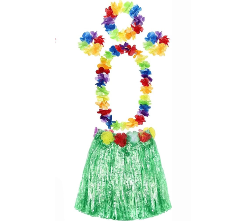 Yetişkin Ve Çocuk Uyumlu Luau Aloha Hawaii Yeşil Etek Ve Renkli Kolye Taç 2 Adet Bileklik Seti Yetişkin Ve Çocuk Uyumlu Luau Aloha Hawaii Yeşil Etek Ve Renkli Kolye Taç 2 Adet Bileklik Seti