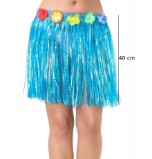 Yetişkin Ve Çocuk Uyumlu Mavi Renk Püsküllü Hawaii Luau Hula Etek 40 Cm