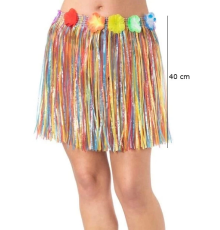 Yetişkin Ve Çocuk Uyumlu Rengarenk Püsküllü Hawaii Luau Hula Etek 40 Cm