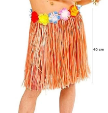 Yetişkin Ve Çocuk Uyumlu Turuncu Renk Püsküllü Hawaii Luau Hula Etek 40 Cm