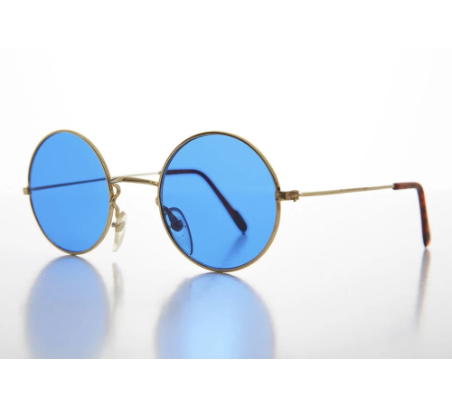 Yulak Cam John Lennon Tarzı Gold Çerçeveli Mavi Gözlük Yulak Cam John Lennon Tarzı Gold Çerçeveli Mavi Gözlük