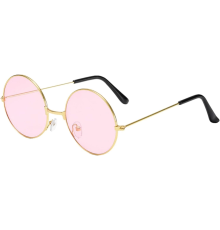 Yulak Cam John Lennon Tarzı Hippi Gold Çerçeveli Pembe Gözlük