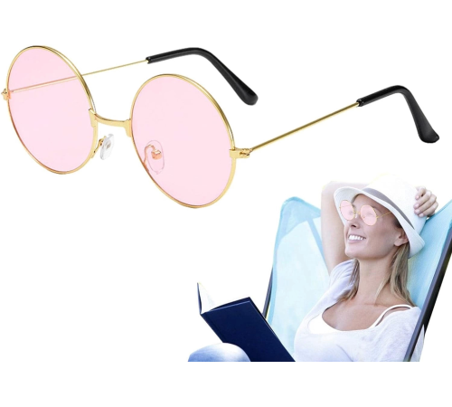 Yulak Cam John Lennon Tarzı Hippi Gold Çerçeveli Pembe Gözlük Yulak Cam John Lennon Tarzı Hippi Gold Çerçeveli Pembe Gözlük
