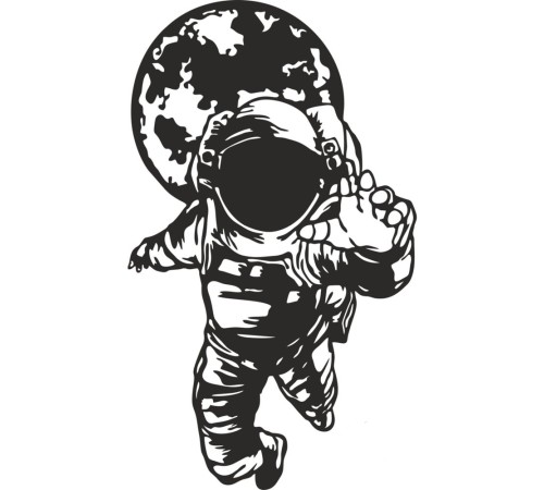 Duvar Dekor Süs Mdf Ahşap Astronot Desenli 23 x 39 Siyah Renk