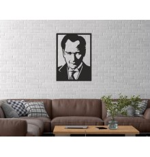 Duvar Dekor Süs Mdf Ahşap Atatürk Portre Desenli 38 x 38Siyah Renk