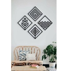 Duvar Dekor Süs Mdf Ahşap 4 Element Temalı 15 x 15  Siyah Renk