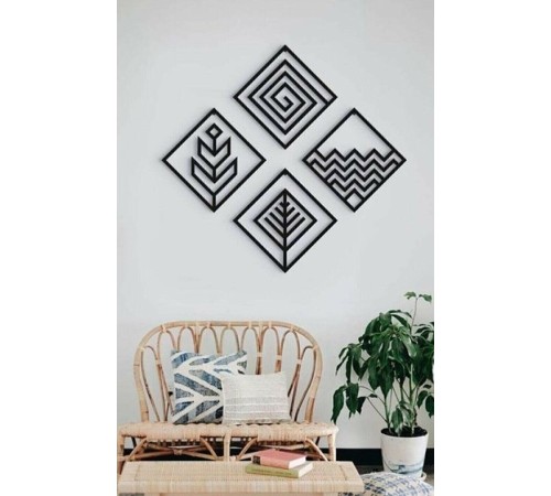 Duvar Dekor Süs Mdf Ahşap 4 Element Temalı 15 x 15  Siyah Renk