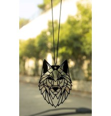 Araba Dikiz Aynası Süs Mdf Ahşap Kurt Temalı Oto Dekor 12 x 8 Siyah Renk