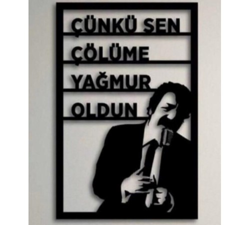 Duvar Dekor Süs Mdf Ahşap Müslüm Gürses Temalı 39 x 55 Siyah Renk