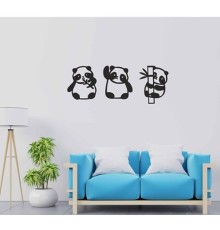 Duvar Dekor Süs Mdf Ahşap 3 Adet Panda 13 x 15 Siyah Renk