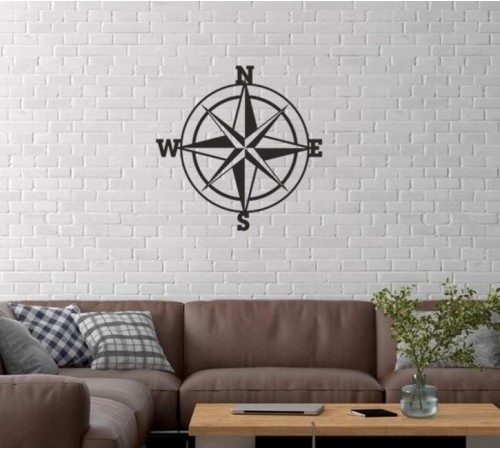 Duvar Dekor Süs Mdf Ahşap Pusula Temalı 32 x 32 Siyah Renk