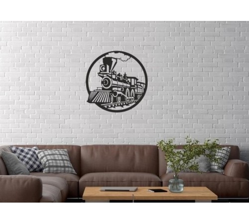 Duvar Dekor Süs Mdf Ahşap Buharlı Tren Temalı 32 x 32 Siyah Renk