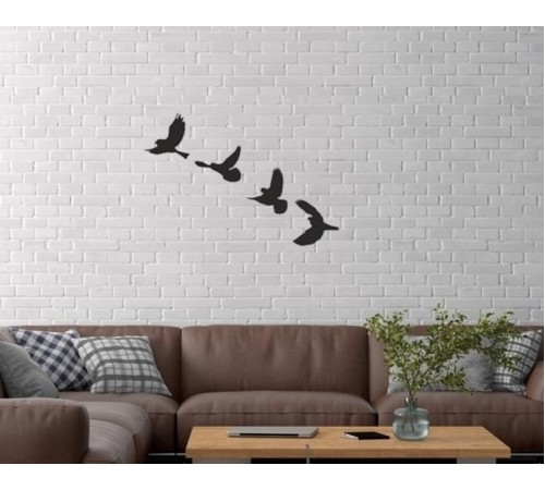 Duvar Dekor Süs Mdf Ahşap Uçan Kuş Temalı Siyah Renk
