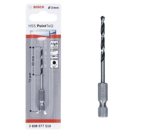 Bosch Pointteq Altıgen Şaftlı Hss Matkap Ucu 3 mm Bosch Pointteq Altıgen Şaftlı Hss Matkap Ucu 3 mm