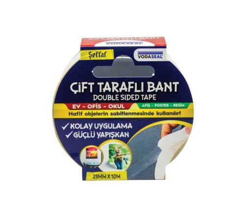 Vodaseal Çift Taraflı Filmik Bant 25 mm 10 Metre Vodaseal Çift Taraflı Filmik Bant 25 mm 10 Metre
