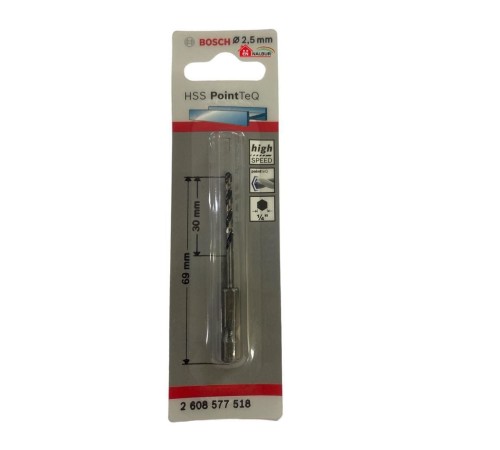 Bosch Pointteq Altıgen Şaftlı Hss Matkap Ucu 2,5 mm Bosch Pointteq Altıgen Şaftlı Hss Matkap Ucu 2,5 mm