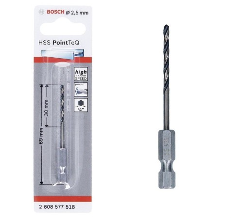 Bosch Pointteq Altıgen Şaftlı Hss Matkap Ucu 2,5 mm Bosch Pointteq Altıgen Şaftlı Hss Matkap Ucu 2,5 mm