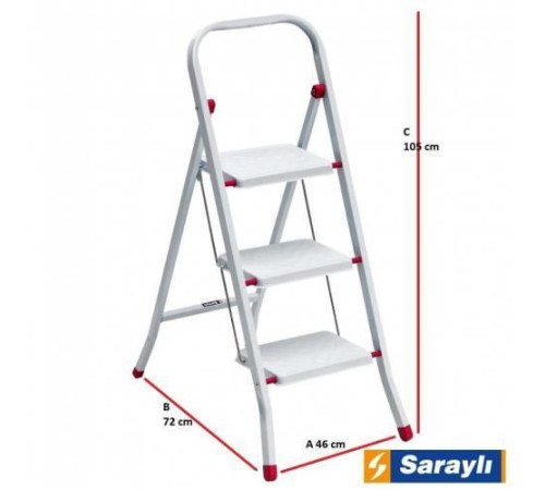 Saraylı Pratik Metal Merdiven Beyaz 3 Basamaklı Saraylı Pratik Metal Merdiven Beyaz 3 Basamaklı