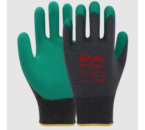 Beybi PL17 Flex Likralı İpten Örme Lateks Eldiven NO:10 Yeşil