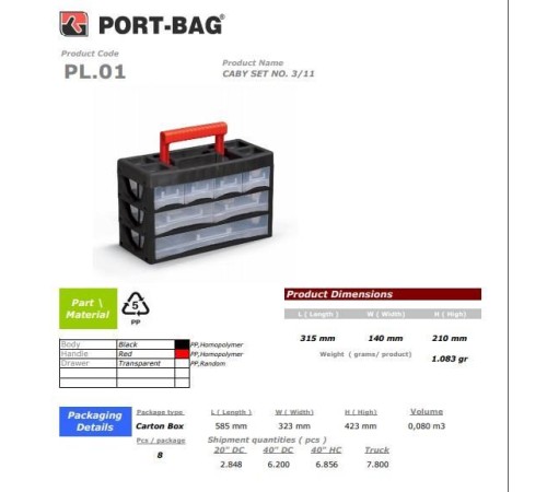 Portbag PL01 Caby 3/11 Çekmece Seti Portbag PL01 Caby 3/11 Çekmece Seti