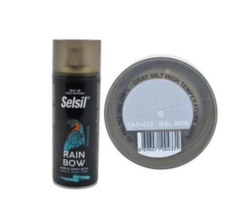 Selsil Rainbow Akrilik Sprey Boya 200 Derece Isıya Dayanıklı Yaldız Gri