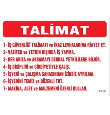 İş Güveliği Talimatları Levhası 25x35 KOD:1418
